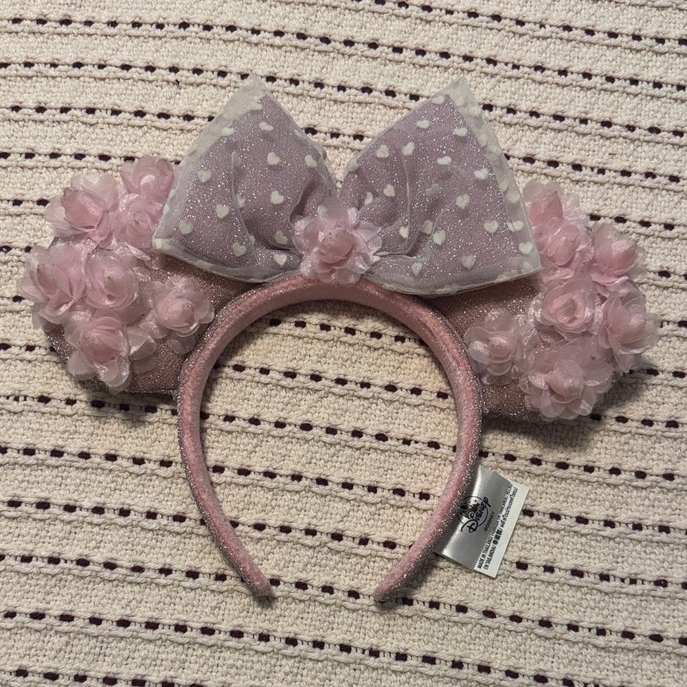 Pink Floral Tulle Minnie Ear Headband
